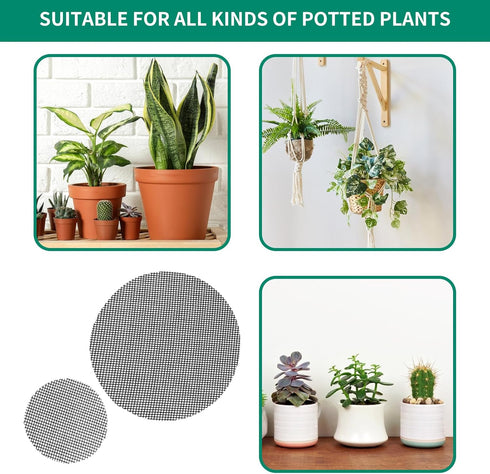 Andiker 20Pcs Pot Hole Mesh Pad, 3.92in and 1.96in Freely Cropping Round and Square Plant Mesh Pads Breathable and Prevent Soil Loss Flower Pot Li...