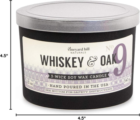 Matte Black Letterpress 3-Wick Scented Candle, 12-Ounce, Whiskey & Oak...