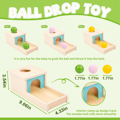 Adena Montessori Object Permanence Box with Tray Three Balls Montessori Toys for 6-12 Months Baby 1 Year Old Infant Toddler (Small Box - for Boy)...
