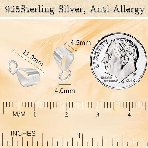 6Pcs 925 Sterling Silver Slider Pendant Clasp Bail Connector with Closed Loop,S925 Bails for Jewelry Making Made in Italy...