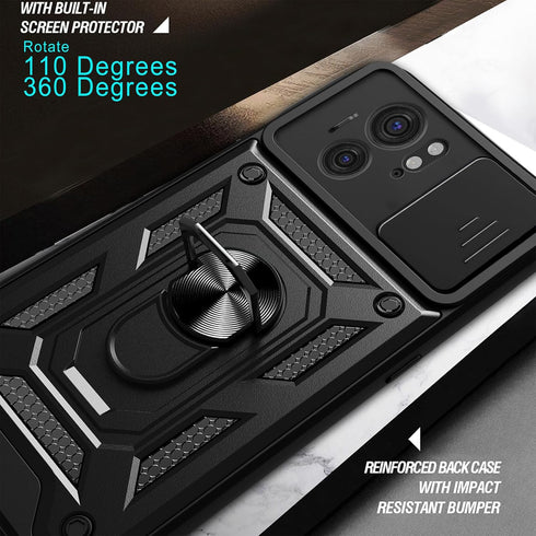CCSmall for Motorola Edge 40 Case with Slide Camera Cover for Men, Military Grade Drop Protective Phone Cover Case with Ring Kickstand for Motorol...