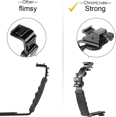 ChromLives Camera L Bracket Mount Video Grip L-Bracket with Dual Flash Cold Shoe Mount 1/4'' Tripod Screw, Heavy Duty Padded Hand Grip for DSLR Ca...
