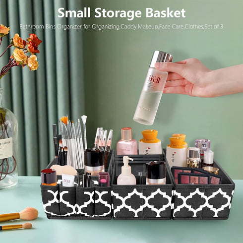 Makeup Drawer Organizer - Small Baskets Bins for Organizing, Desktop Caddy Storage Organizer, Fabric Portable Divided Box for Bathroom Countertop,...
