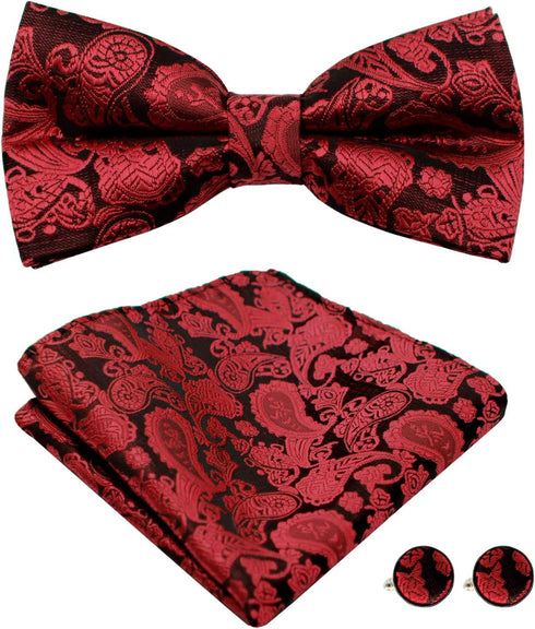 Mantieqingway Bow Ties for Men Bowtie Pocket Square Cufflinks Set Adjustable Pre-tied Bowtie Handkerchief for Wedding...