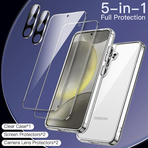 JETech 5 in 1 Case for Samsung Galaxy S24+ / S24 Plus 5G with 2-Pack Each Tempered Glass Screen Protector and Camera Lens Protector, Non-Yellowing...