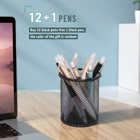 Ballpoint Pens Black Ink Retractable Pen Ball Point Pen for Journaling Writing Office Pen (Gold 12+1 count)...