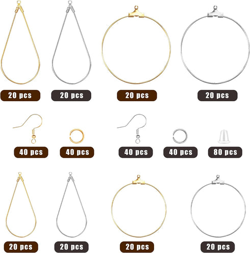 Earring Making Kit with 160PCS Beading Hoop Earring Finding Component Accessories, 80PCS Hooks, 80PCS Jump Rings Loop and 80PCS Earring Backs for ...