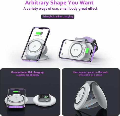 UCOMX Nano Mini Magnetic 2 in 1 Wireless Charger,Traveler Wireless Folding Charging Station,Compatible for iPhone 12/13/14/15 Pro Max,AirPods Pro,...