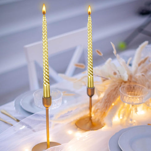 Kemladio 4 pcs 10 inch Taper Candles,Burning Unscented Tapered 7.5 hrs,Fancy Dinner,Tall Candle Sticks, Halloween Party Decorations (4pcs, Gold)...