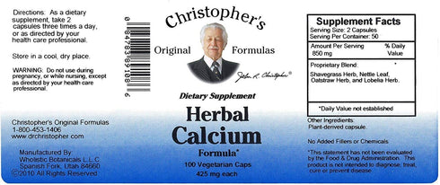 Christopher's Original Formulas Herbal Calcium, Natural Bone Support, 100 Caps, Pack of 1...