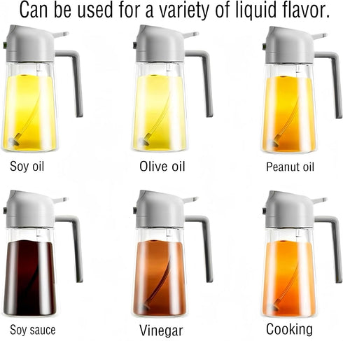 2 in 1 Olive Oil Dispenser Bottle for Kitchen,Oil Sprayer for Cooking, 1.56oz/470ml Premium Glass Oil Bottle, Food-grade Oil Mister for Air Fryer,...