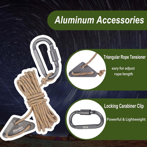 Hikeman 4 Pack Camping Rope with Locking Carabiner Clip,4mm Reflective Guy Lines with Triangular Guyline Adjuster Tensioner,Nylon Cord for Tent Ta...