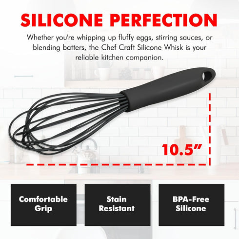 Chef Craft Premium Silicone Wire Cooking Whisk, 10.5 inch, Black...