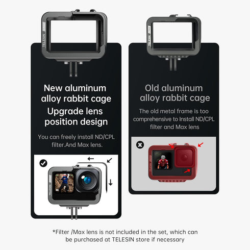 TELESIN Aluminum Case Metal Cage Protective Frame Housing for GoPro Hero 12 11 10 9 Black, Fits for Go Pro When ND CPL Lens Filter Max Lens Mount ...