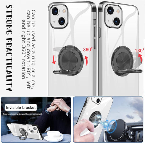Compatible with iPhone 13 Case 6.1 inch with Ring Holder Kickstand Clear Soft Silicone Flexible Shockproof TPU Cover Transparent Protective Phone ...