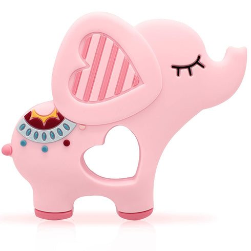 Soft Pink Elephant Teether Toy for Babies 3-6/6-12 Months Silicone Teething Toy Gift for Girls Gum Massager Anxiety Relief Items...