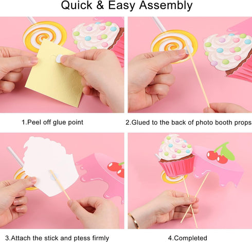 25Pcs Candy Land Photo Booth Props with Stick, Candyland Selfie Props, Candy Shop Party Supplies, Lollipop Birthday Theme Backdrop Decorations, Bo...