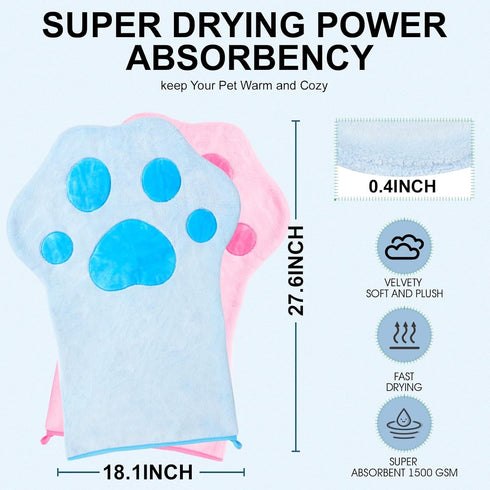 Glove Dog Towel for Drying Dogs for Dogs and Cats & Other Pets?(27.6 x 18.1 Double-sided available)Large Quick Dry Microfiber Grooming Pet Towel S...
