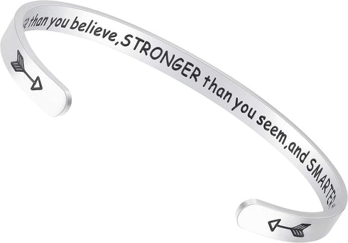 Fesciory Inspirational Bracelets for Women,Stainless Steel Engraved Personalized Positive Mantra Quote Keep Going Cuff Bangle College Graduation C...