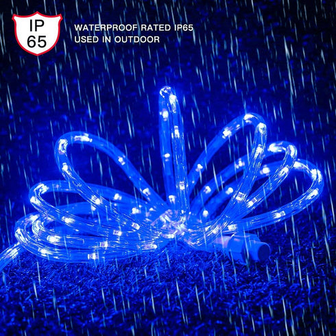 33ft LED Rope Lights, 110V 2 Wire Connectable Blue Rope Lights Outdoor, 240 LED Waterproof Blue Rope Christmas Lights for Deck, Patio, Pool, Campi...