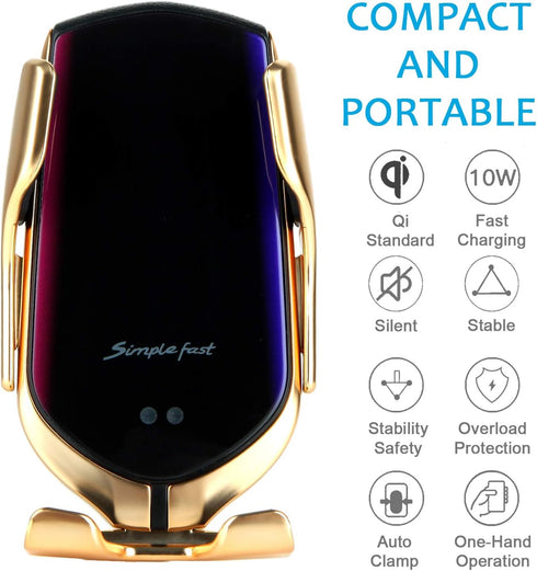 Wireless Car Charger,Mobile Phone Holder with Automatic Clamping,10W Qi Fast Charging,Compatible with iPhone 12/12 Pro Max/12 Mini/11,Galaxy S21/S...