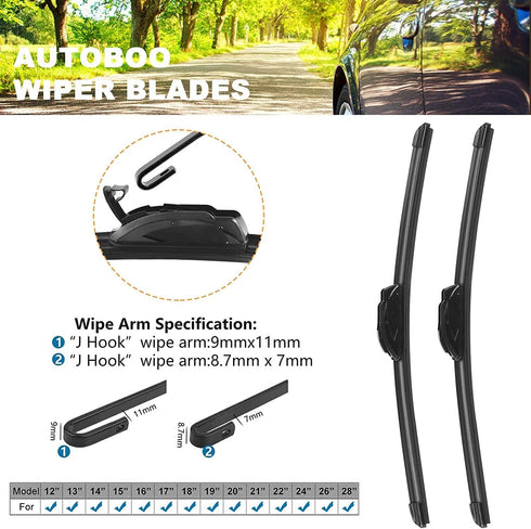 AUTOBOO OEM Quality 28" + 17" Premium All-Seasons Durable Stable And Quiet Windshield Wiper Blades 2 Pack (pair for front windshield)...