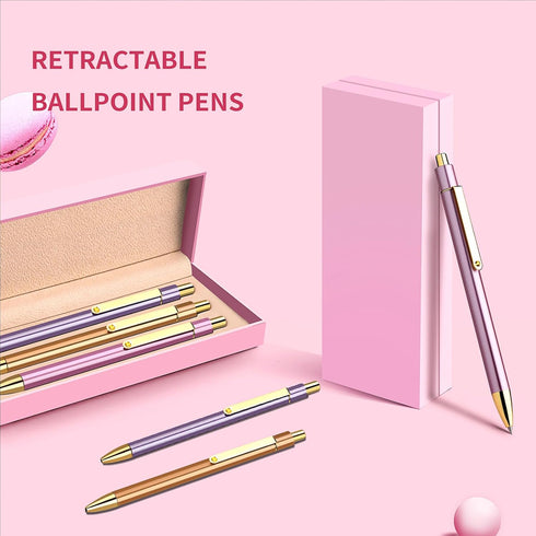3 Pcs Ballpoint Pens,Black Ink Medium Point 0.5,Retractable Pretty Metal Ballpoint Gift Pens With 10 Extra Refills for Note Taking,Men Women Schoo...