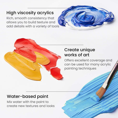 ARTEZA Acrylic Paint Set of 12 Colors/Tubes (0.74 oz, 22 ml), Rich Pigments, Non Fading, Non Toxic Artist Paints, Art Supplies for Canvas Painting...