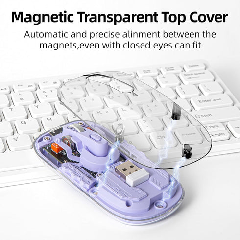 Transparent Wireless Mouse 3 Mode(BT5.1/BT5.1/2.4G) Bluetooth Mouse Silent Rechargeable Silm Portable Mouse for Laptop,PC,MacBook,Chromebook,iPad,...