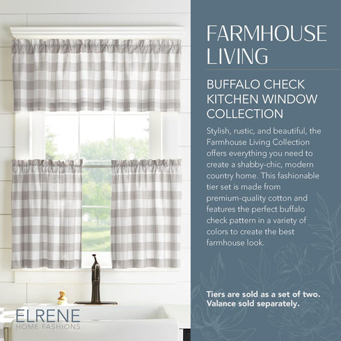 Elrene Home Fashions Farmhouse Living Buffalo-Check Valance, Bathroom or Kitchen Valance for Windows, 60" x 15" (1 Valance), Gray/White...