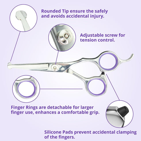 Grooming Scissors, Stainless Steel Dog Shears with Safety Rounded Tip, Dog Grooming Kit, Set of Two Dog Scissors in a Leather Cover, Professional ...