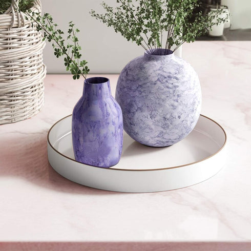 Benjara Sturdy Wooden Round Tray, White...