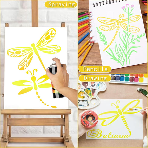Dragonfly Stencils for Painting on Wood Crafts Reusable Grass Dragonfly Stencil Art Paint on Wall Canvas Pattern Believe Paint Stencils for Card M...