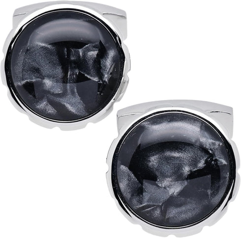 Black Obsidian Stone Round Men's Cufflinks In Gift Case Silver Natural Gemstone Cufflinks for Men Jewelry for Wedding Party Business Birthday Anni...