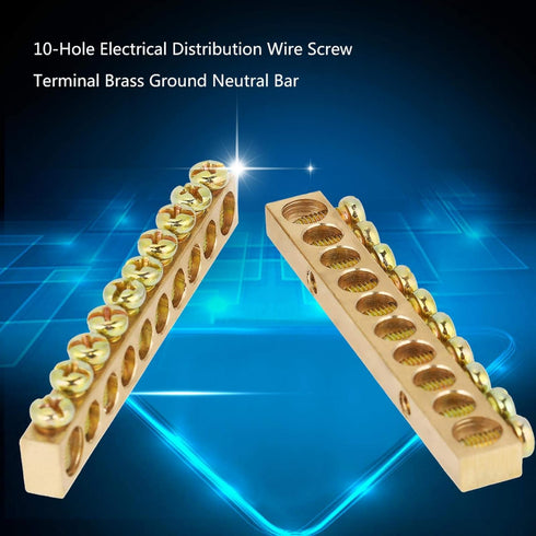 10pcs 10-Hole Electrical Distribution Wire Screw Terminal Brass Ground Neutral Bar Terminal Block Bar...