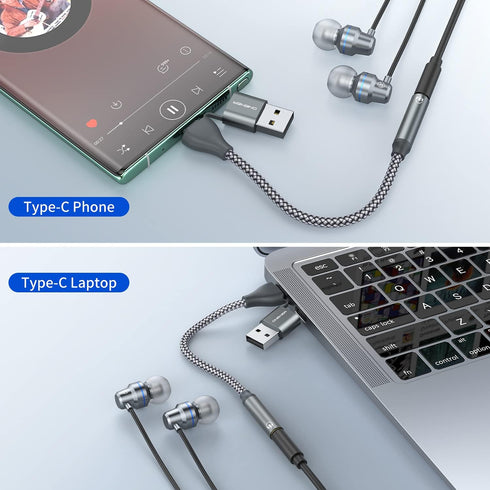 USB to 3.5mm Audio Adapter,2-in-1 USB A/USB Type C to 3.5mm Female Jack Cable Stereo Sound Card for Headphone,Mac,PC,Laptop,Desktops Samsung Galax...