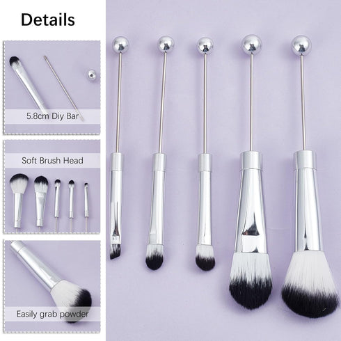 NICENEEDED 2 Set Beaded Eyeshadow Brush, Metal Handle Beadable Makeup Brush Kit, DIY Makeup Comestic Brushes Beaded Brushes Kit for DIY Beaded Mak...