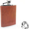 3oz Brown Red Leather Wrapped Hip Flask with a Funnel 18/8 Stainless Steel-YM102...