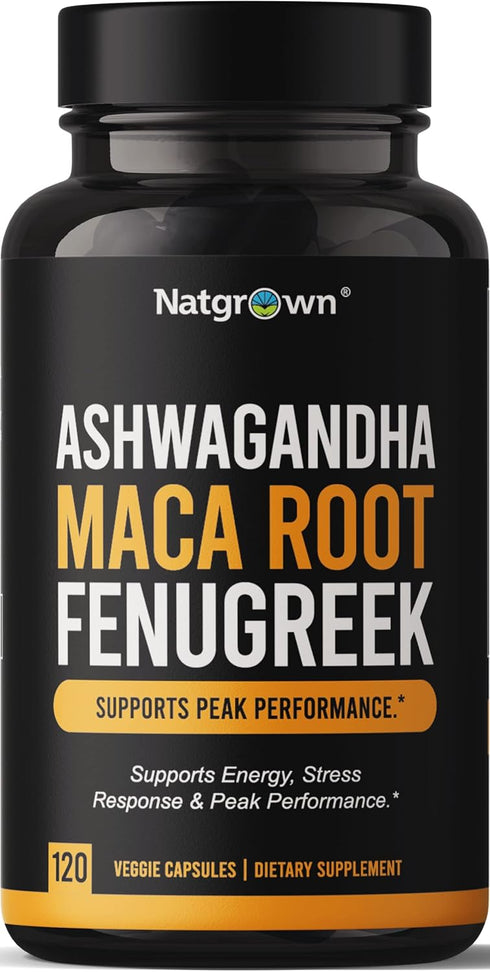 Natgrown Ashwagandha Maca Root Fenugreek Extract Capsules Supplement for Men & Women - Vegan Pills - (120 Count)...
