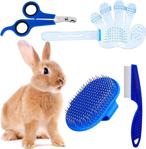 4 Pieces Bunny Grooming Kit with Rabbit Grooming Brush Pet Hair Remover Pet Nail Clipper Pet Comb Shampoo Bath Brush with Adjustable Ring Handle f...