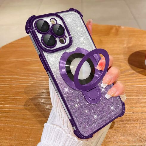 Fiyart Designed for iPhone 15 Pro Max Magnetic Case Glitter Bling Ring Holder Kickstand Function Bumper Compatible with MagSafe Camera Lens Protec...