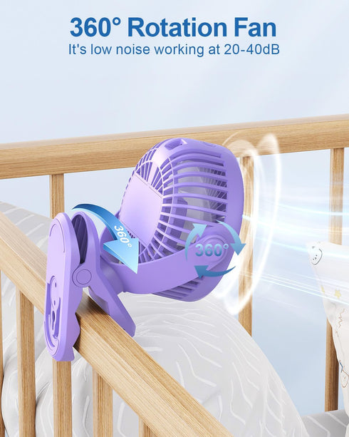 SWEETFULL Portable Clip on Fan - Battery Operated Stroller Fan, 4000mAh Small Rechargeable Fan with LED Display, 4 Speeds, Mini Personal Cooling D...