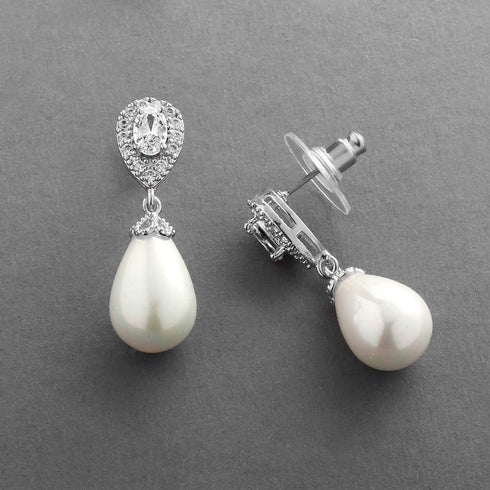 Mariell Pearl Bridal Wedding Drop Earrings with CZ Crystals for Brides, Bridesmaids, Birthday Gift...