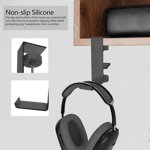 Headphone Stand Hanger Holder,Under Desk Alloy Headset Stand with Universal Fit for Gaming PC Accessories,Under Desk Clamp Hook Mount - Black...