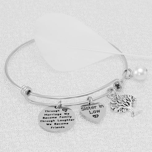 Kivosliviz Sister in Law Bracelet Jewelry Through Marriage We Became Family Bangle Bracelet for Sister of the Groom...