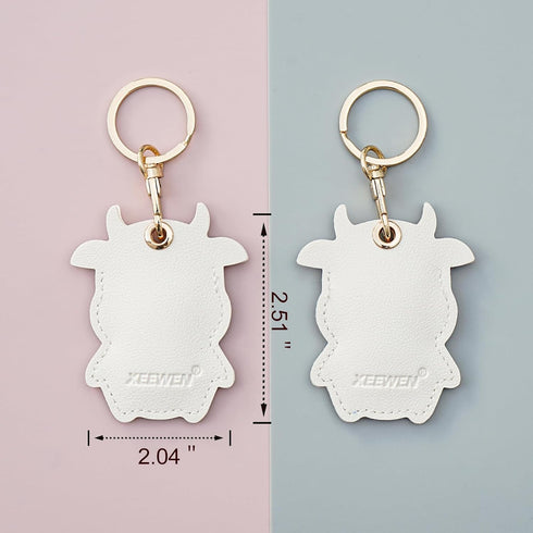 2 Pack Cute Cow Airtag Leather Keychain Holder Case, Kawaii Cow Key Ring Cover for Apple Airtag for Women Girls...