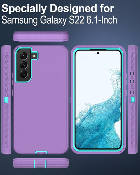 for Samsung Galaxy S22 Case, with Screen Protector, Port Protection, Full-Body Non-Slip Silicone Rubber Covered, 3-Layer Drop-Proof Cover Phone Ca...
