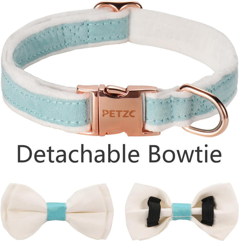Dog Collar,Metal Buckle Pet Collar Suede Dog Collar Soft&Comfy Adjustable Pet Gift Collars with Bow for Small Medium Large Dogs (Small, Blue&White...