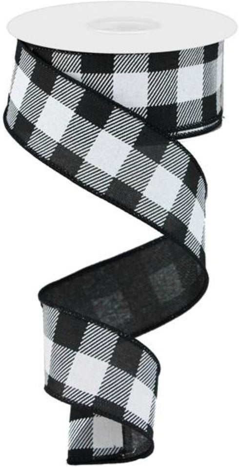1.5" Black and White Checked Plaid Ribbon - Craig Bachman Black White Buffalo Checked Ribbon (RG0179902) 1.5" x 10 Yards...