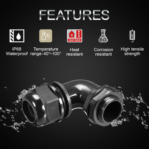 LeMotech M12 Cable Gland, 90 Degree Adjustable 4-8mm Strain Relief, Cord Connectors Nylon Joints with Gaskets, 2 Pcs, Black...